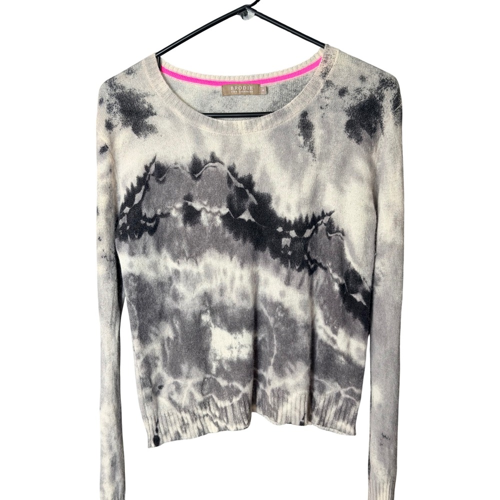 Brodie Cashmere Tie Dye Crewneck Sweater Grey Black Size S